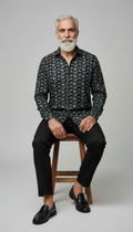 Men Floral Printed Cotton Linen Classic Shirt - Black
