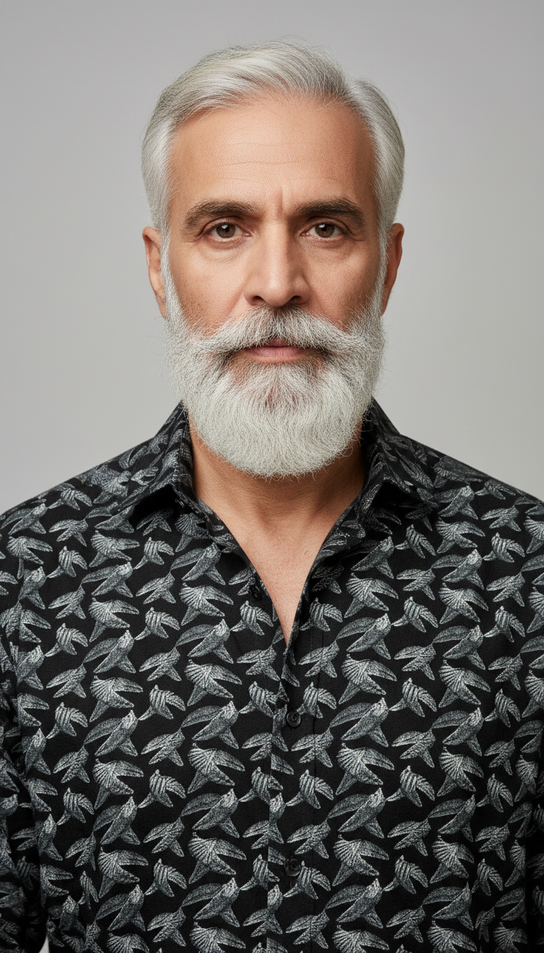 Men Floral Printed Cotton Linen Classic Shirt - Black