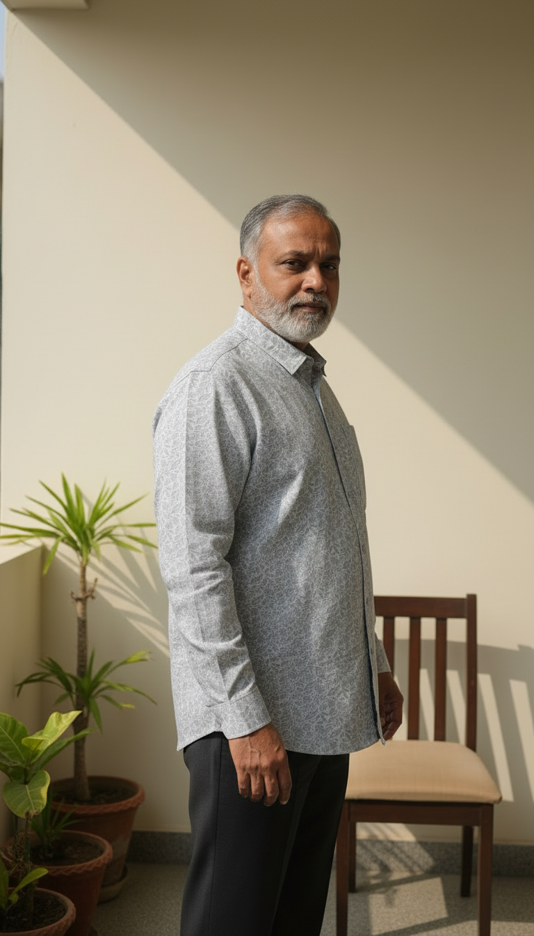 Men Floral Printed Cotton Linen Classic Shirt - Lite Gray