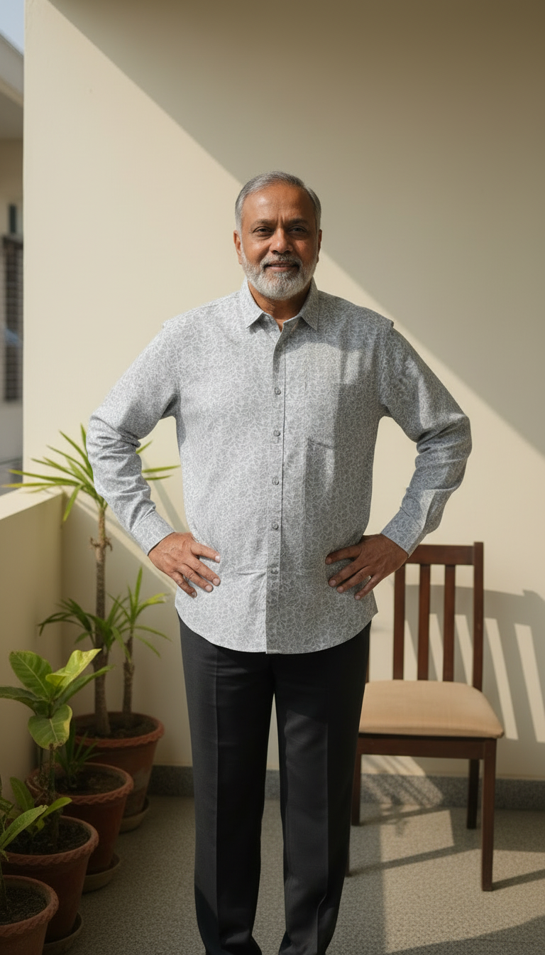 Men Floral Printed Cotton Linen Classic Shirt - Lite Gray