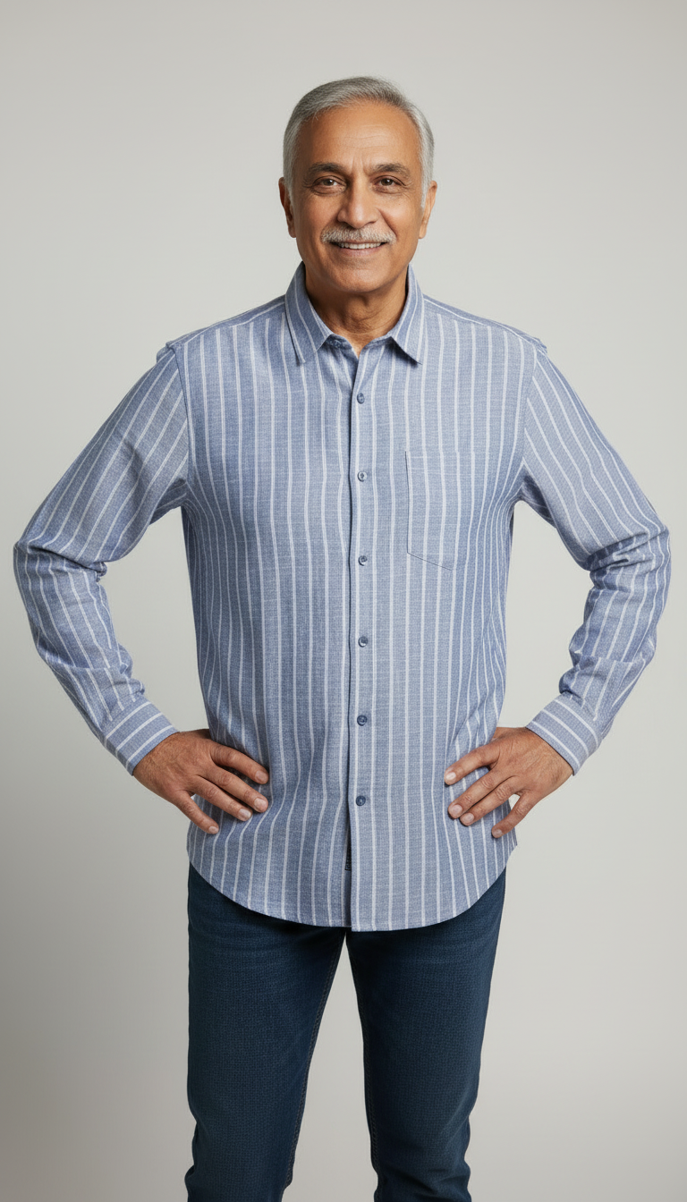 Men Cotton Linen Classic Shirt - Blue