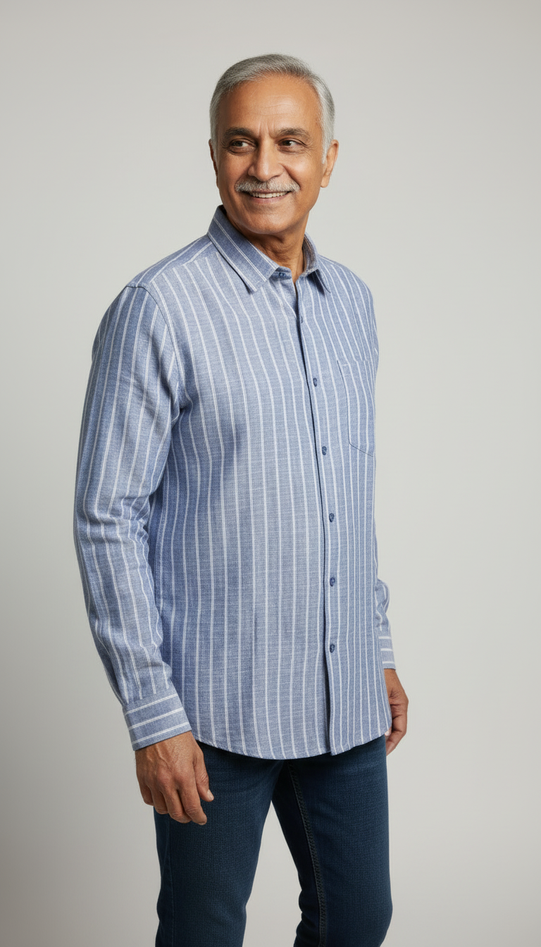 Men Cotton Linen Classic Shirt - Blue