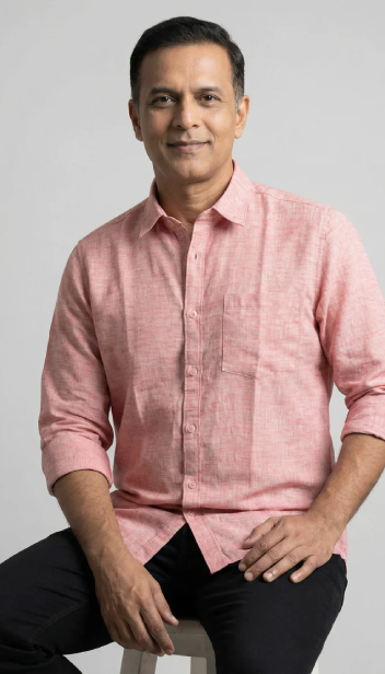 Men Cotton Linen Classic Shirt - Pink
