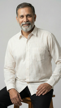 Men Linen Cotton Classic Shirt - Light Beige