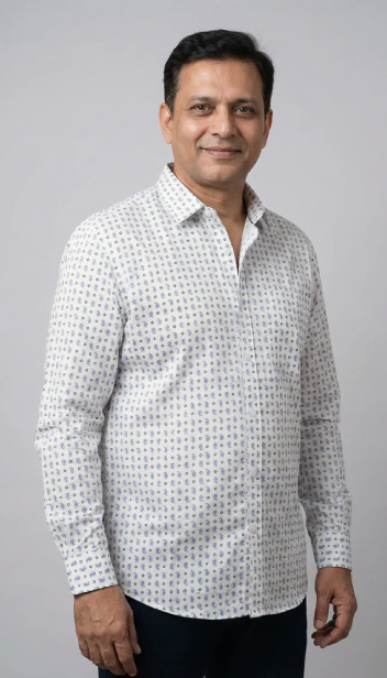Men Floral Printed Cotton Linen Classic Shirt - White