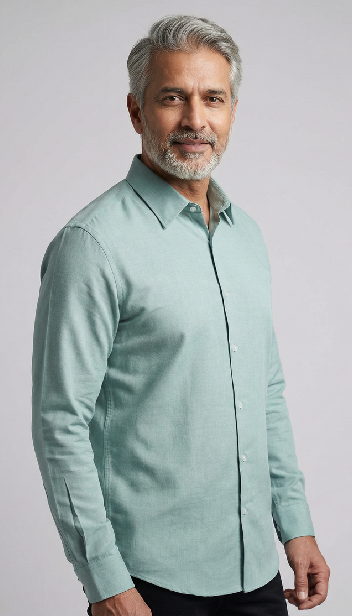 Men Linen Cotton Classic Shirt - Cyan