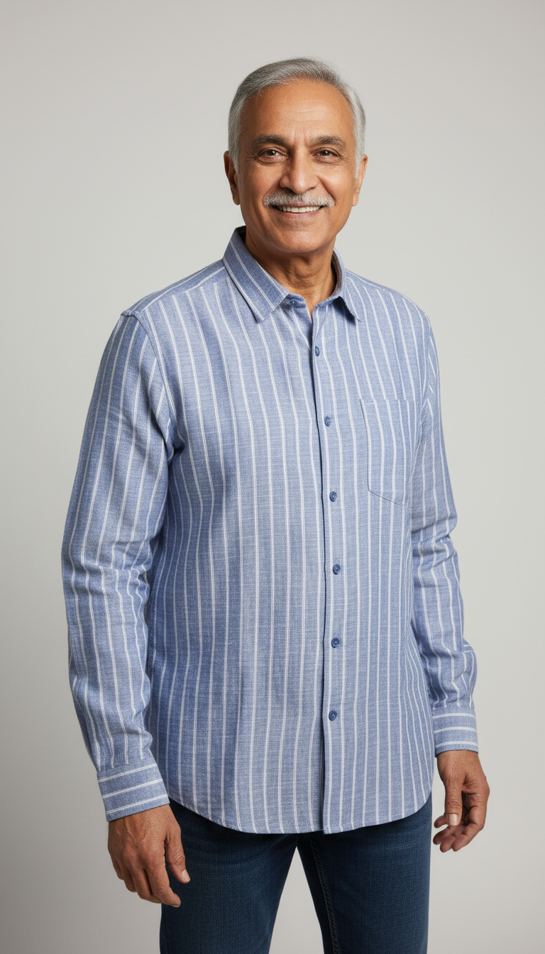 Men Cotton Linen Classic Shirt - Blue