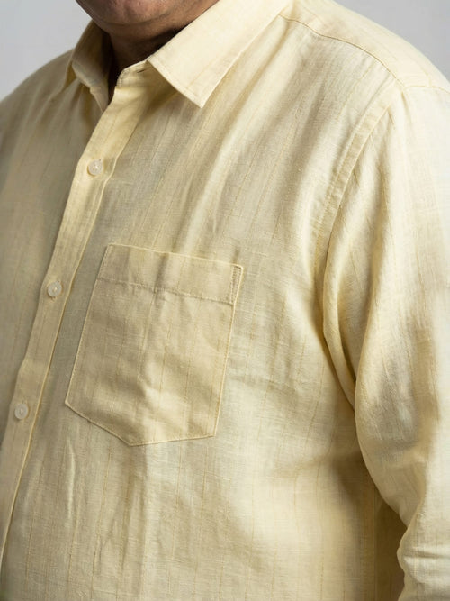 Men Cotton Linen Vertical Stripes Classic Shirt - Lite Beige