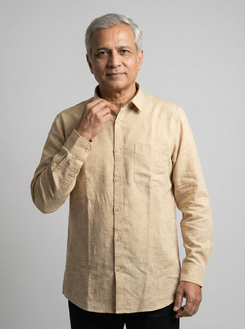 Men Linen Cotton Classic Shirt - Cream