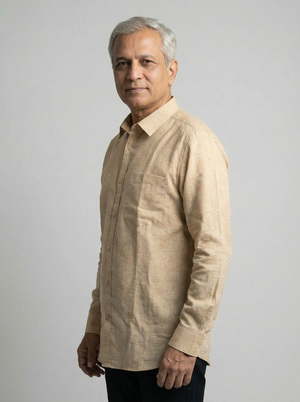 Men Linen Cotton Classic Shirt - Cream