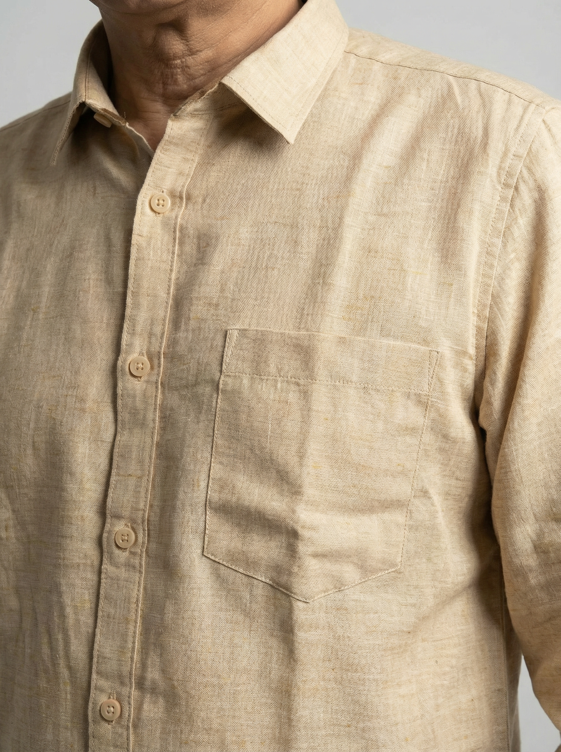 Men Linen Cotton Classic Shirt - Cream