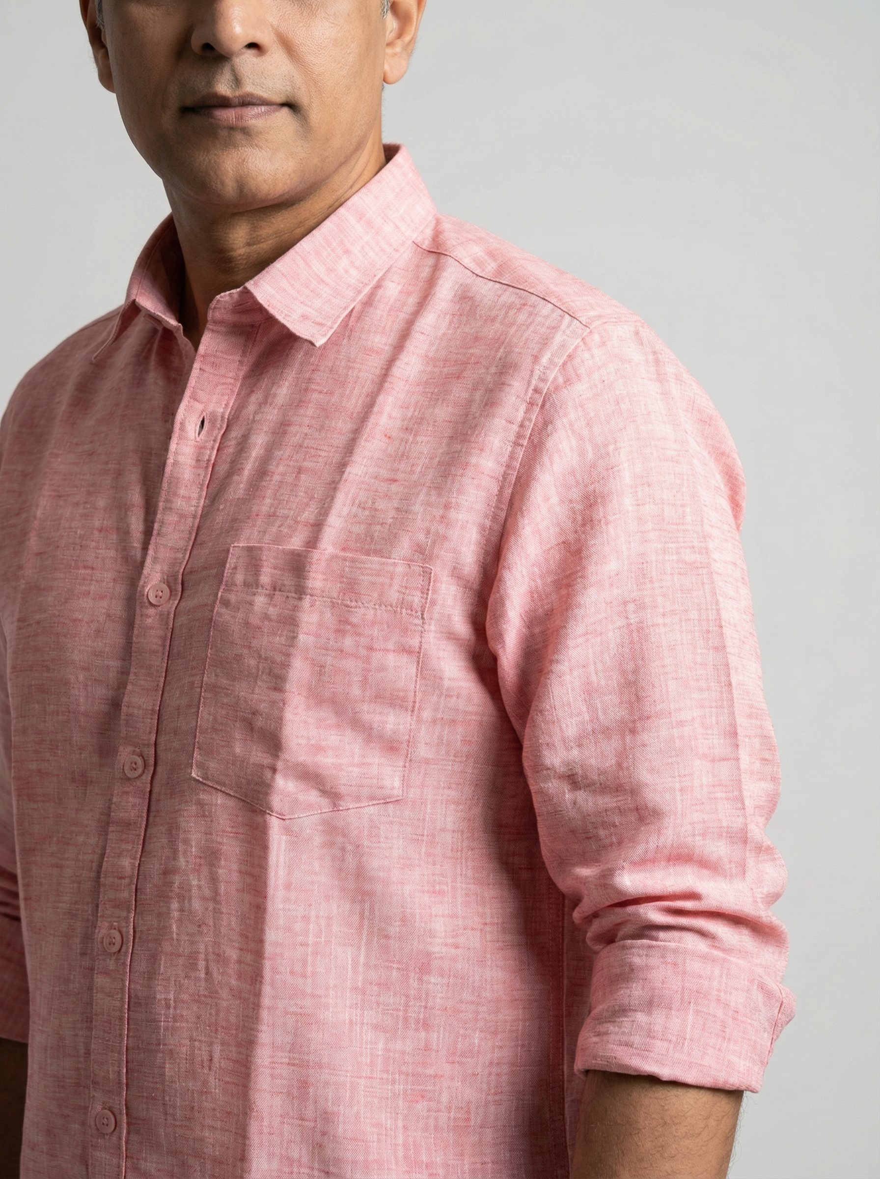 Men Cotton Linen Classic Shirt - Pink