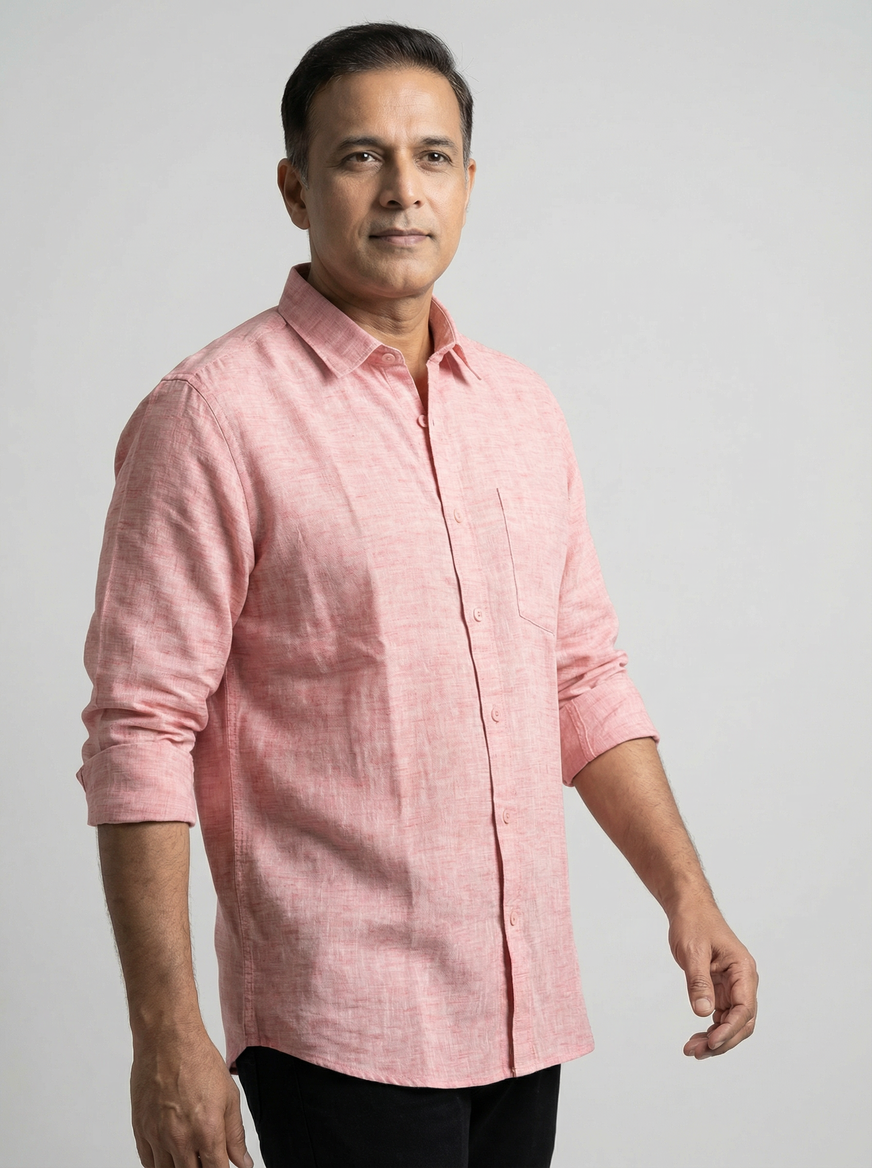 Men Cotton Linen Classic Shirt - Pink