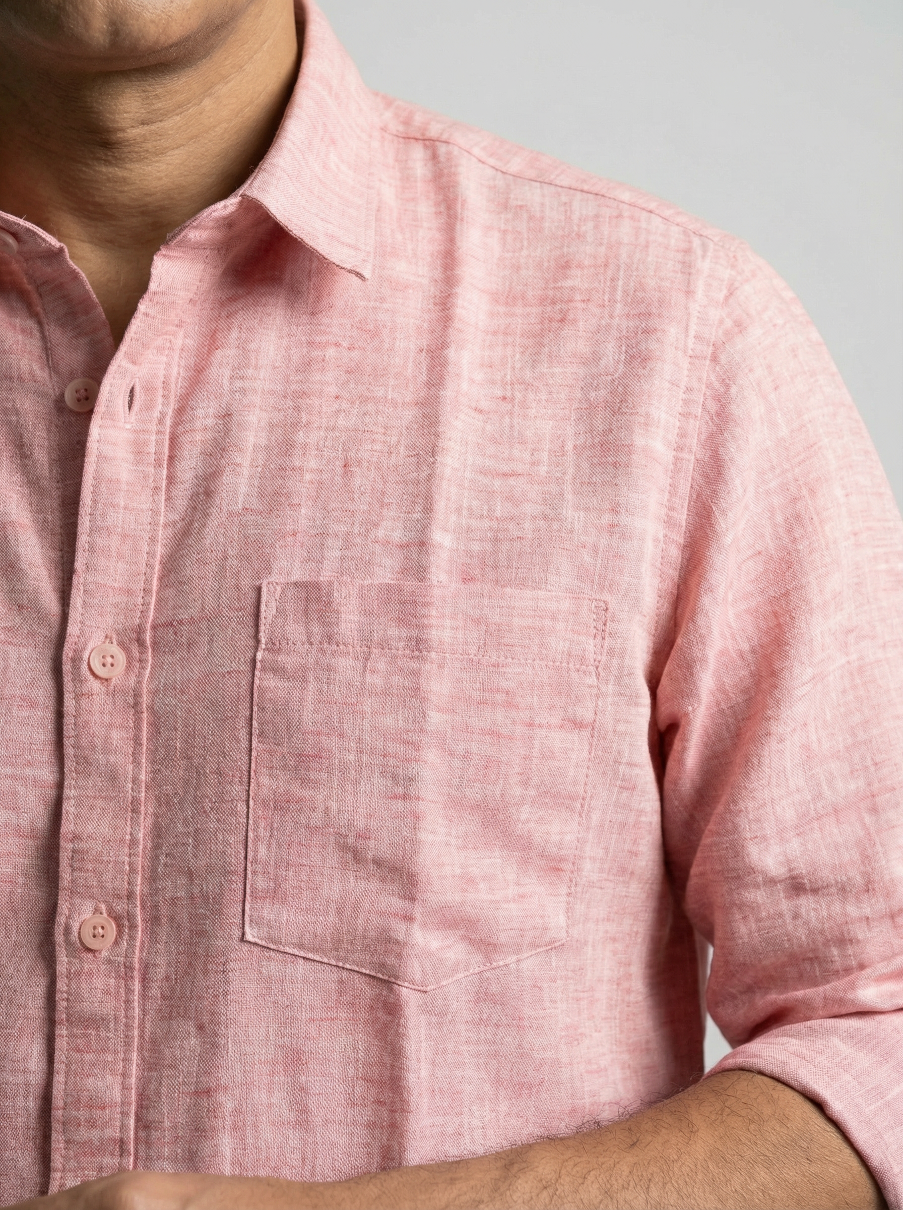 Men Cotton Linen Classic Shirt - Pink