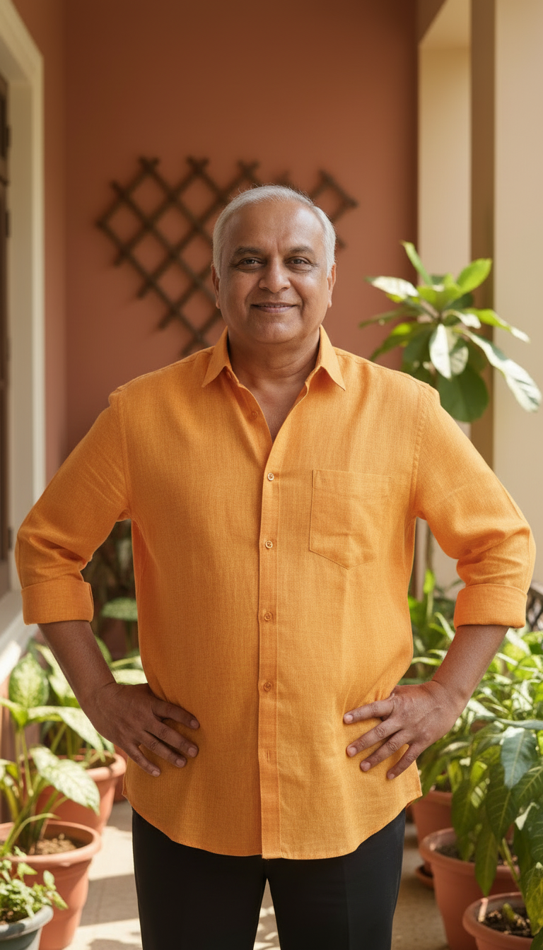 Men Cotton Linen Classic Shirt - Orange