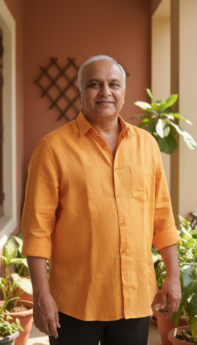 Men Cotton Linen Classic Shirt - Orange