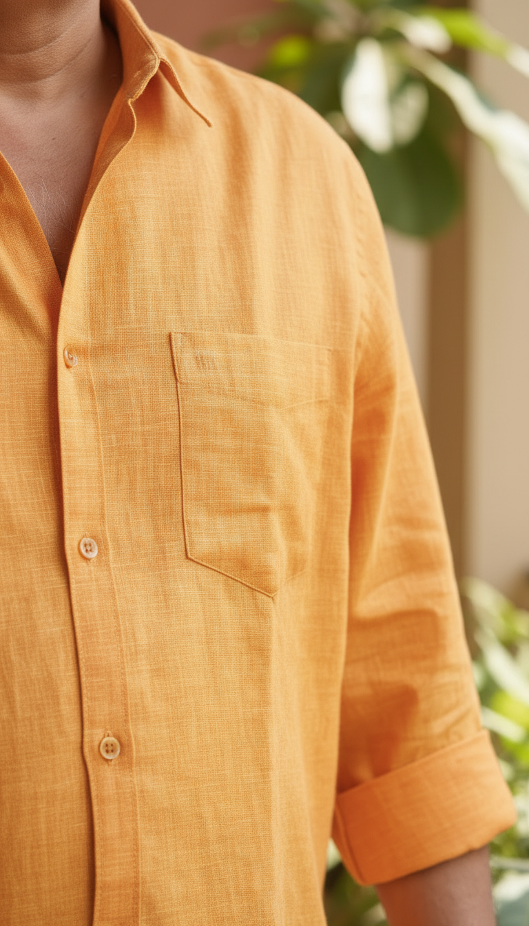 Men Cotton Linen Classic Shirt - Orange