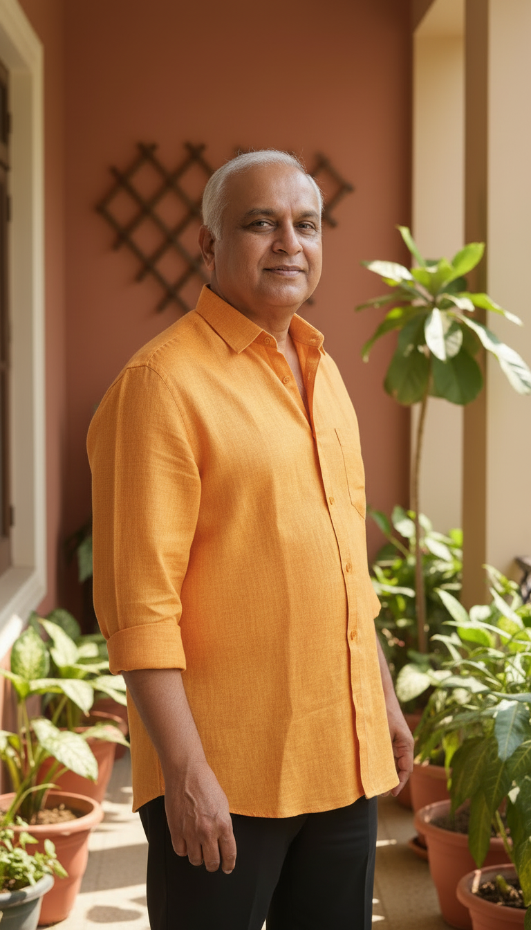 Men Cotton Linen Classic Shirt - Orange