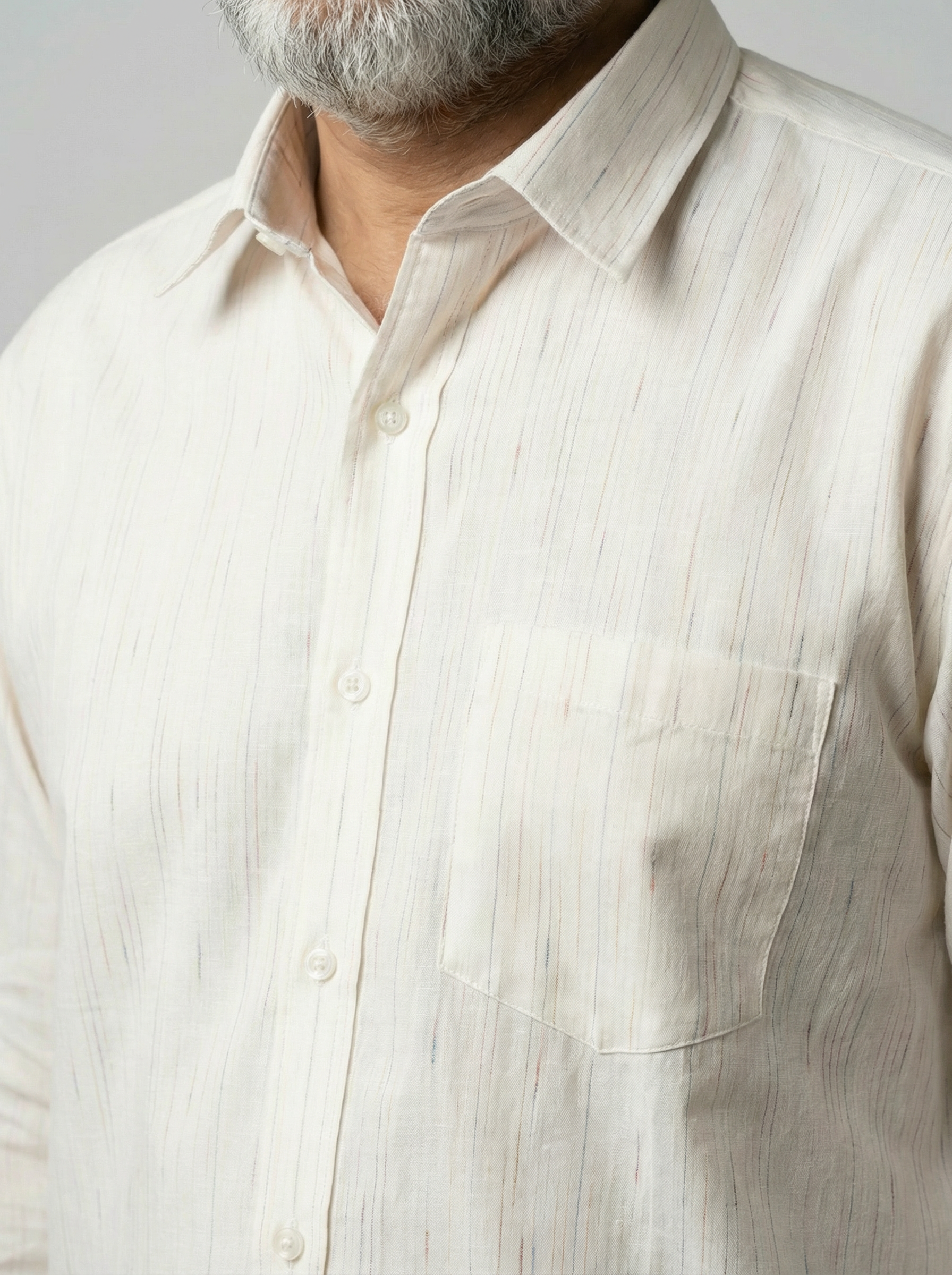 Men Linen Cotton Classic Shirt - Light Beige