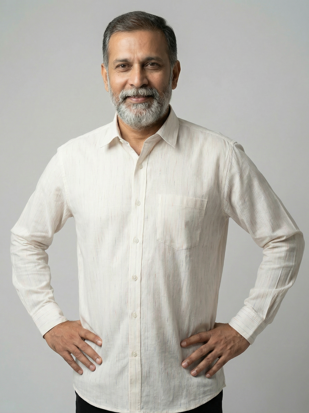 Men Linen Cotton Classic Shirt - Light Beige