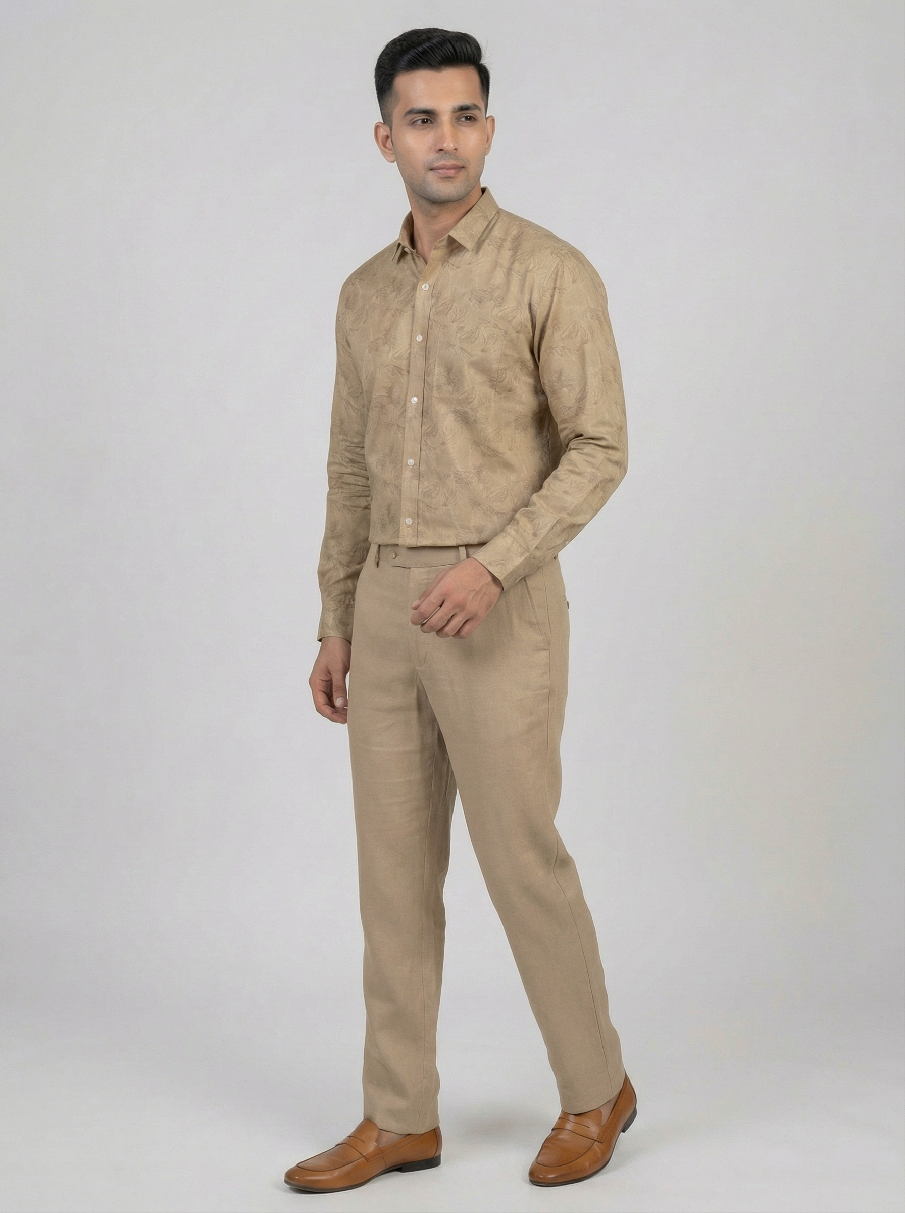 Men Cotton Linen Classic shirt - Olive Green