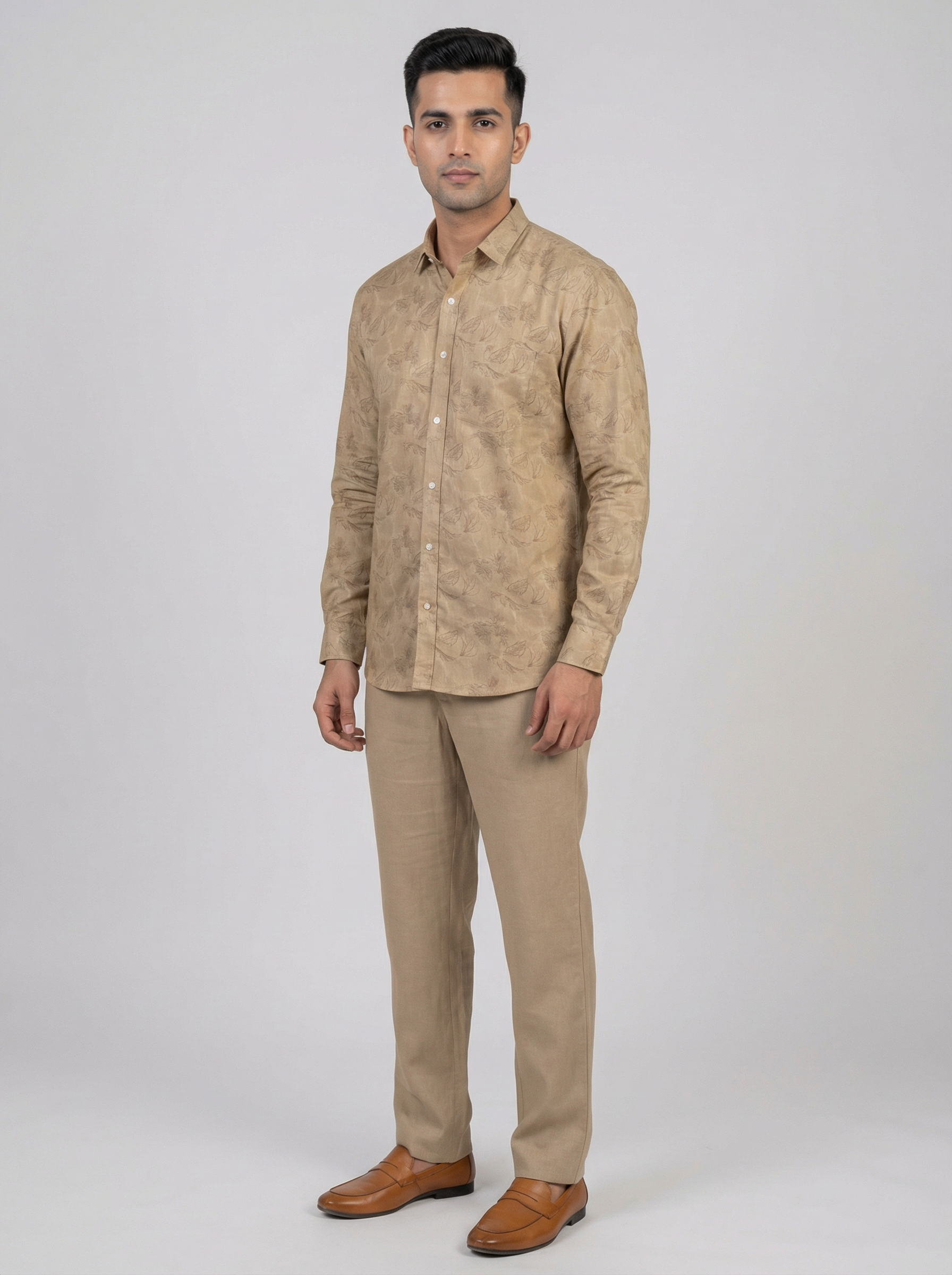 Men Cotton Linen Classic shirt - Olive Green