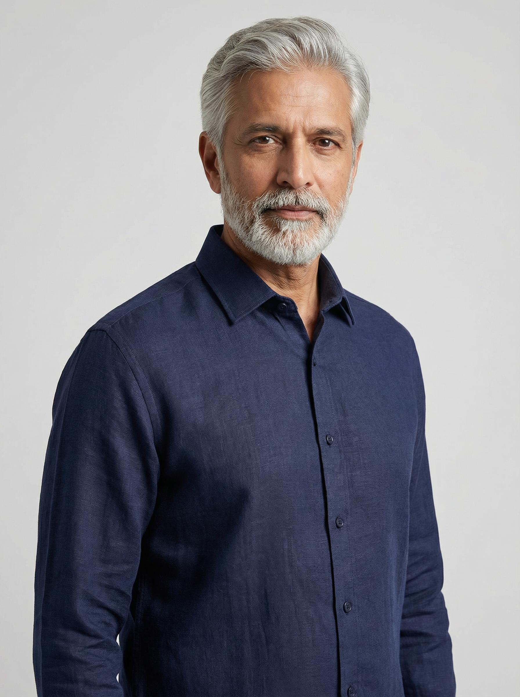 Men Linen Cotton Classic Shirt - Navy Blue