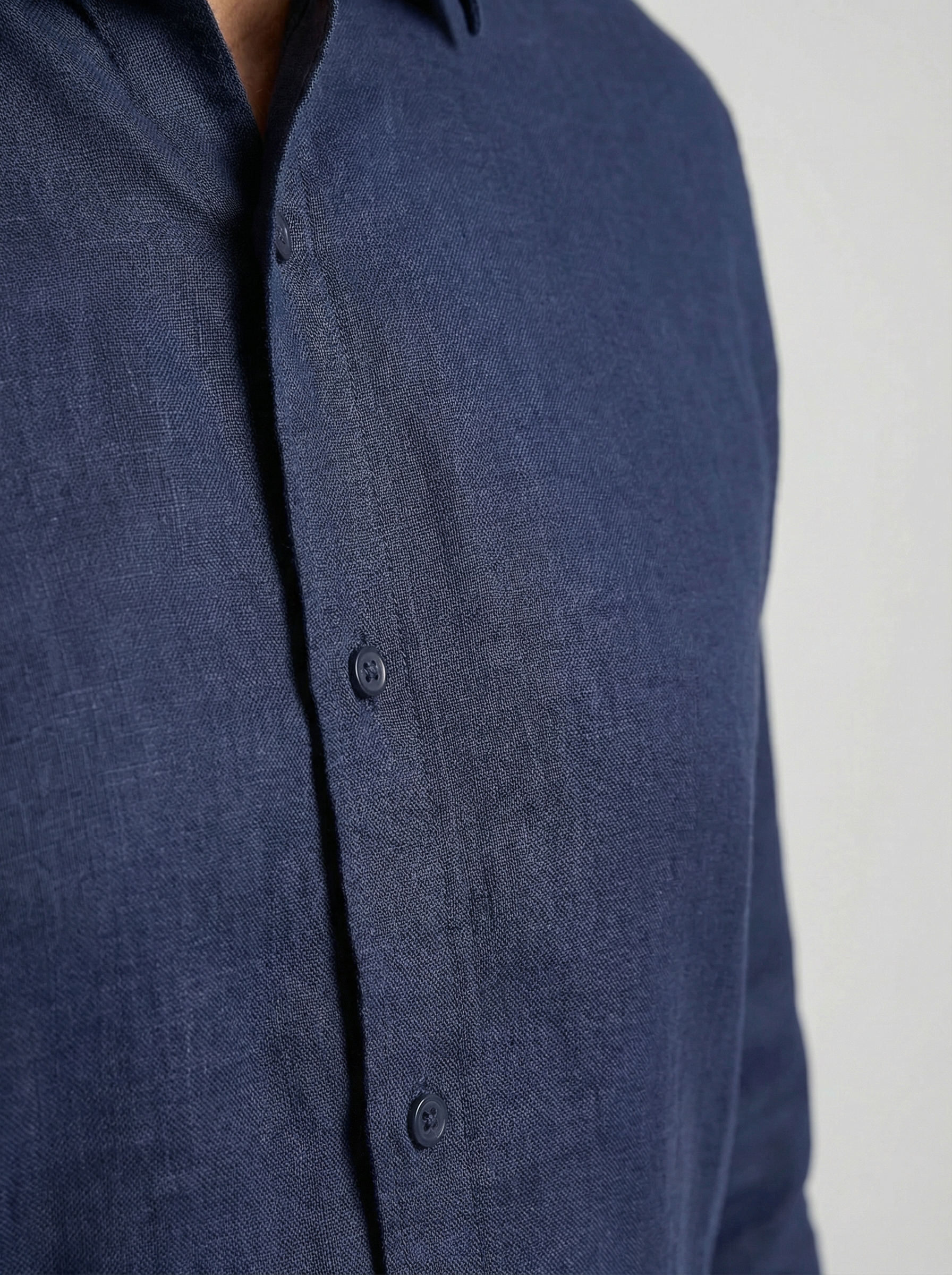Men Linen Cotton Classic Shirt - Navy Blue