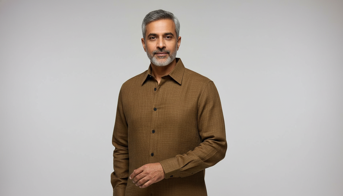 Men Linen Cotton Classic Shirt - Brown