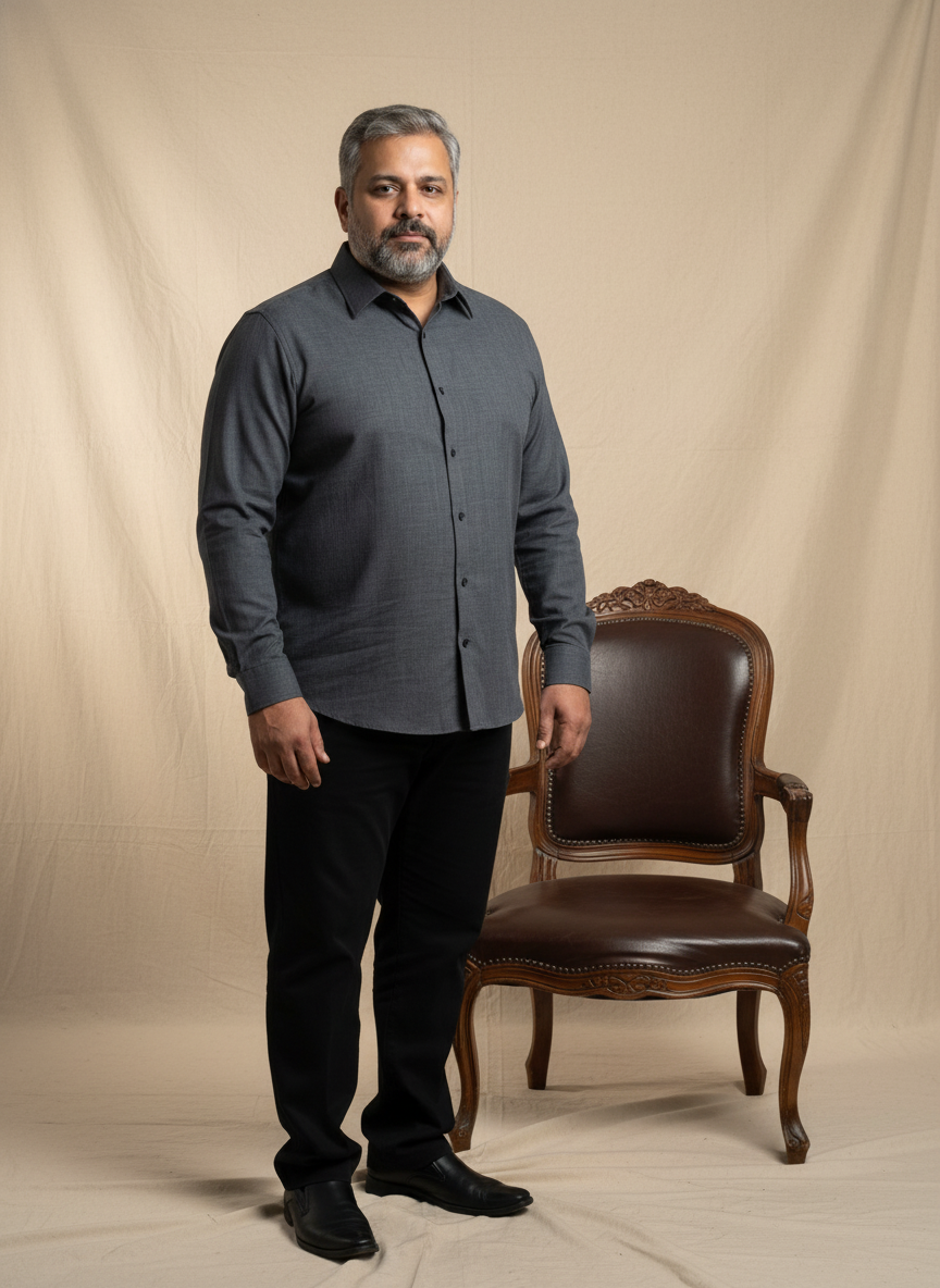 Men Linen Cotton Classic Shirt - Grey Shade