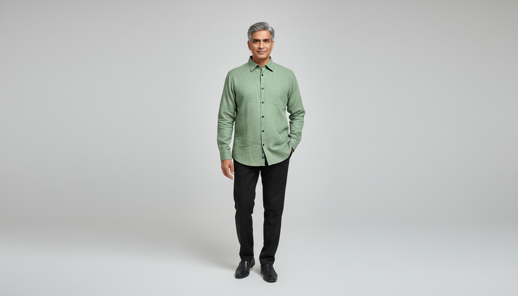 Men Linen Cotton Classic Shirt - Lite Green