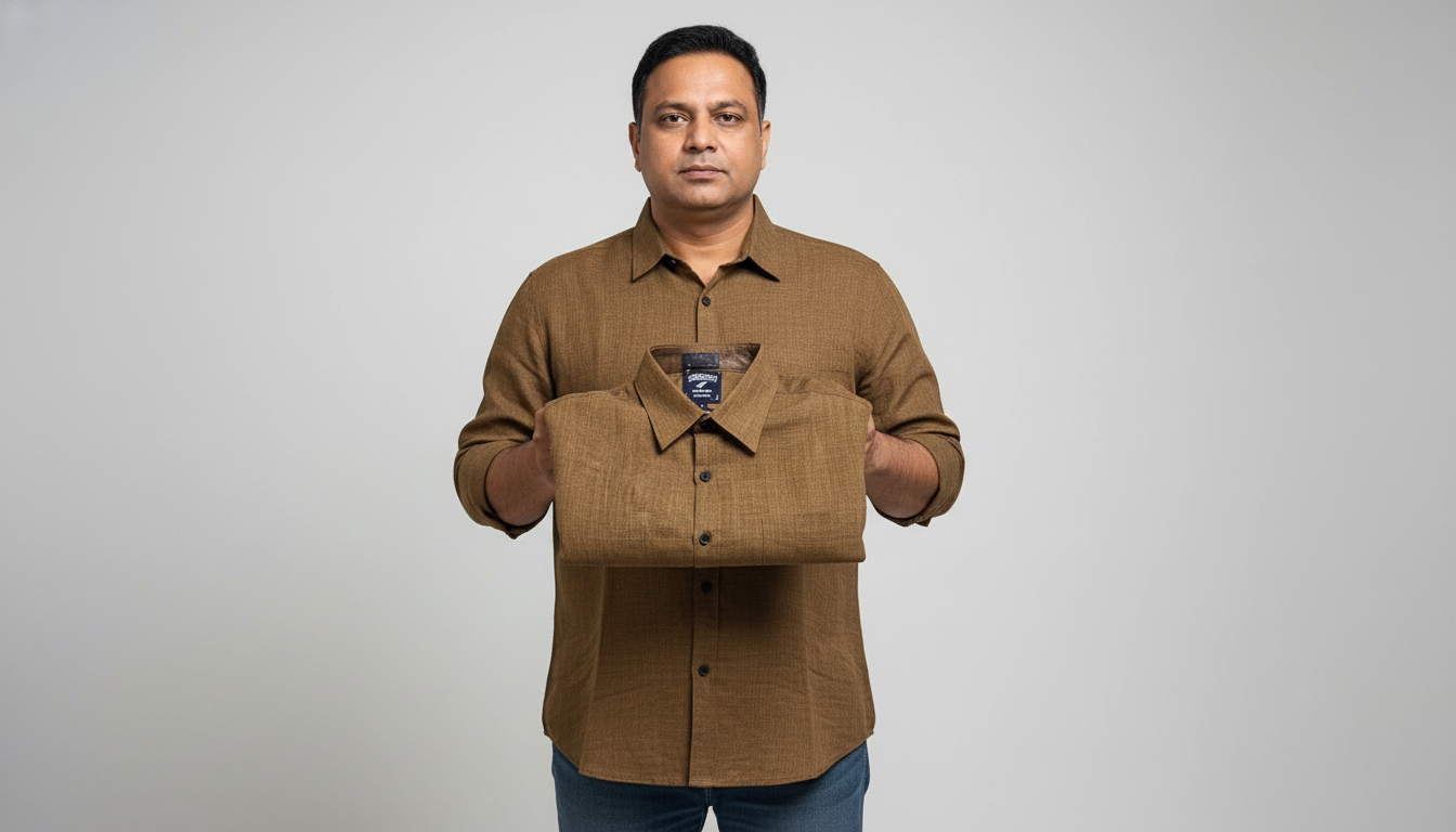 Men Linen Cotton Classic Shirt - Brown