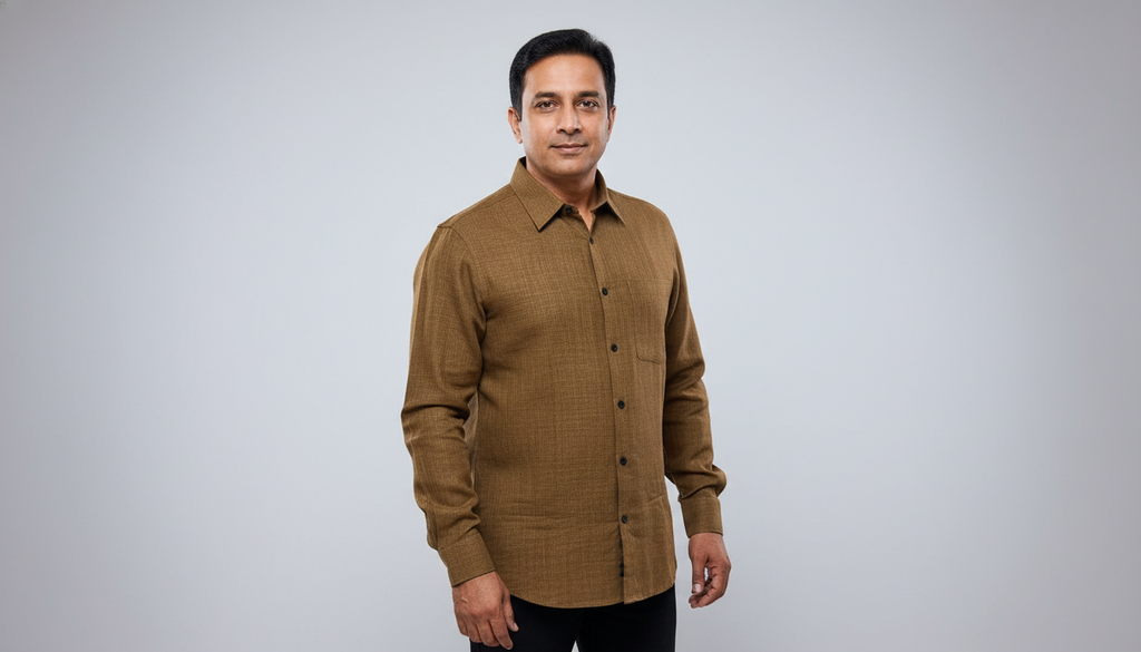Men Linen Cotton Classic Shirt - Brown
