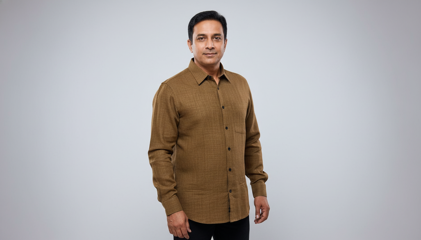 Men Linen Cotton Classic Shirt - Brown
